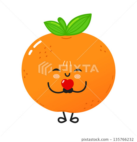 Cute orange fruit cartoon character holding heart 135766232