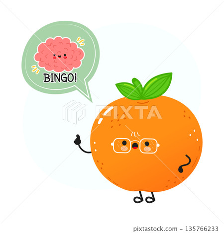 Orange fruit character having an idea or lightbulb moment 135766233