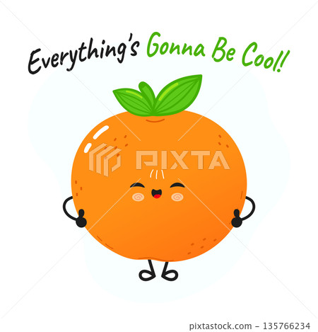 Cute orange fruit cartoon character giving thumbs up 135766234