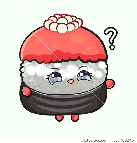 Cute sushi character feeling confused asking questions Cute sushi character feeling confused asking questions 135766240