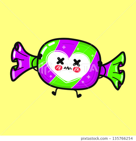 Kawaii candy character showing dazed expression with heart 135766254