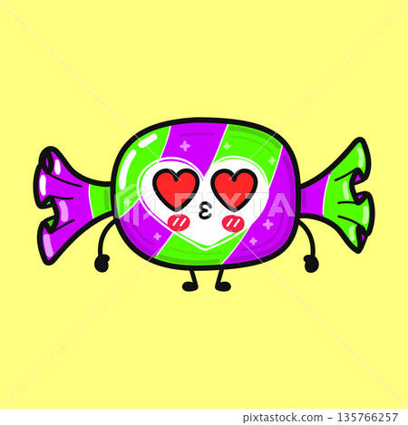 Kawaii candy character feeling love on yellow background Kawaii candy character feeling love on yellow background 135766257