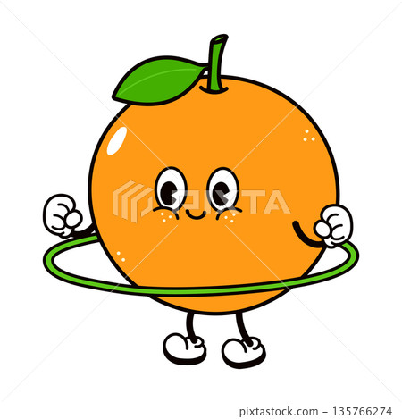 Orange fruit hula hooping cartoon character doing exercise 135766274
