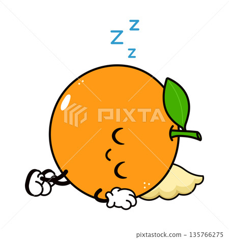 Cute orange fruit character peacefully sleeping on a pillow Cute orange fruit character peacefully sleeping on a pillow 135766275