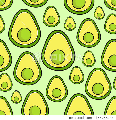 Avocado halves creating a seamless cartoon pattern background 135766282