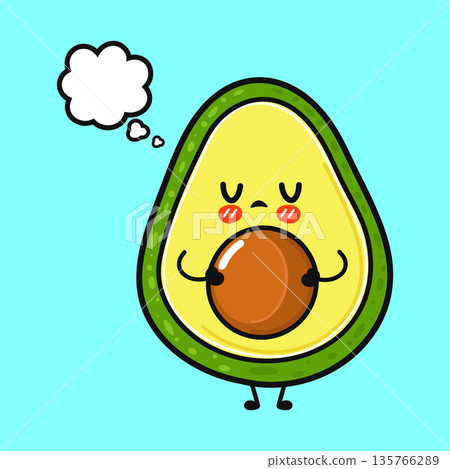 Cute avocado cartoon character thinking about pregnancy Cute avocado cartoon character thinking about pregnancy 135766289