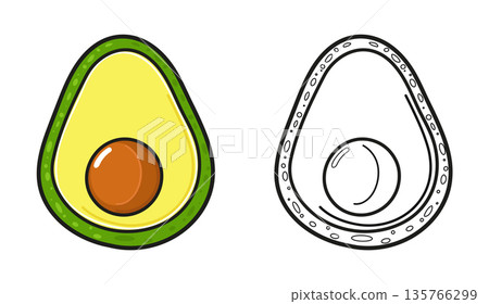 Avocado fruit cartoon illustration with coloring page outline Avocado fruit cartoon illustration with coloring page outline 135766299
