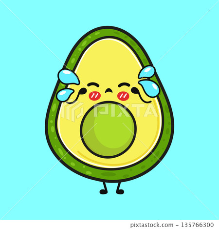 Cute kawaii crying avocado character illustration experiencing sadness 135766300