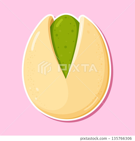 Pistachio nut showing green seed in open shell 135766306