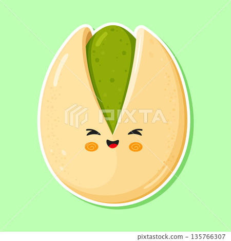 Cute pistachio nut character smiling with happy face 135766307