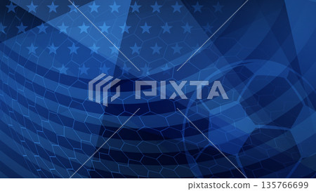 Blue soccer-themed background with stars and soccer ball pattern. 135766699
