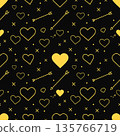 Premium Gold and Black Heart Seamless Pattern - Luxury Valentines Day Packaging 135766719