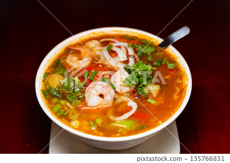 Spicy Vietnamese Shrimp Noodle Soup 135766831
