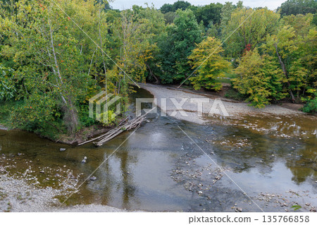 Autumn River Bend with Changing Foliage Autumn River Bend with Changing Foliage 135766858