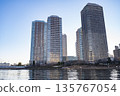 Central Ohashi bridge over the Sumida River and high-rise apartment group 135767054
