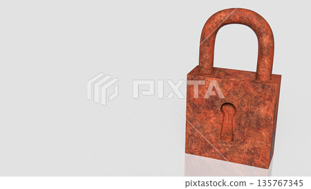 Rusty Padlock Symbolizing Broken Security And Vulnerable Protection Concept 3d render. 135767345