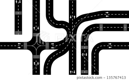an illustration of a road with multiple lanes 135767413