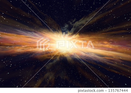 示範背景：扭曲空間（光線和星光輻射）的抽象CG背景 135767444