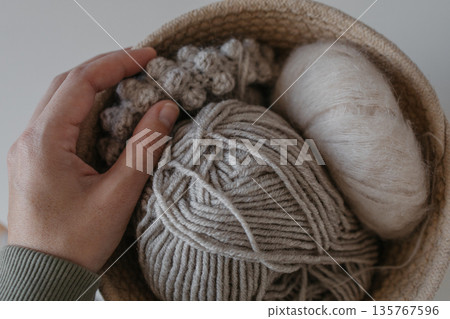 Wool yarn for knitting. Suitable for arts and crafts, needlework, and knitting. Wool yarn for knitting. Suitable for arts and crafts, needlework, and knitting. 135767596