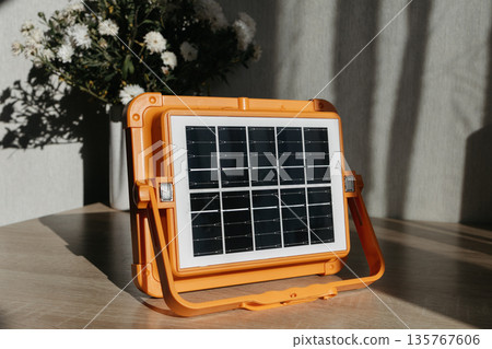 Solar panels close-up Sunlight reflects off the panels Solar panels are an alternative energy source 135767606