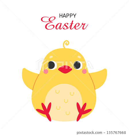 Cute cartoon chick. Easter design. Isolated on a white background. Vector flat illustration Cute cartoon chick. Easter design. Isolated on a white background. Vector flat illustration 135767668