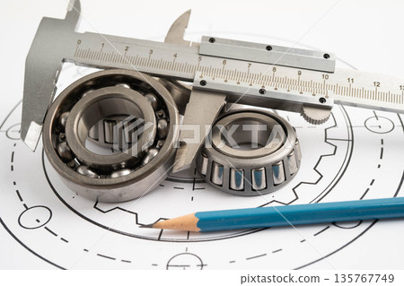 Engineering and precision tools with metal ball bering, mechanical industrial. Engineering and precision tools with metal ball bering, mechanical industrial. 135767749