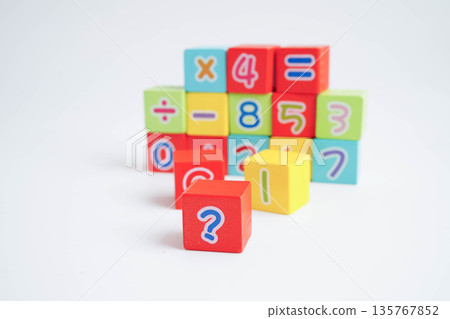 Number wood block cubes for learning Mathematic, education math. Number wood block cubes for learning Mathematic, education math. 135767852