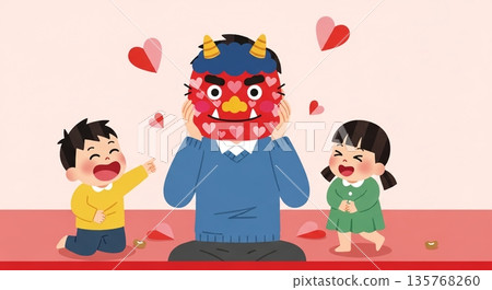 笑容滿面！爸爸和孩子們一起度過了一個歡樂的節分節慶。 135768260