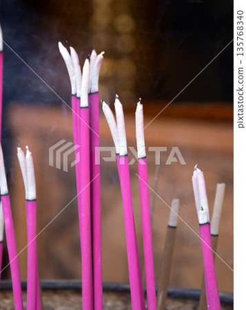 Pink incense offered at the Mazu Temple in Yokohama Chinatown, Kanagawa Prefecture Pink incense offered at the Mazu Temple in Yokohama Chinatown, Kanagawa Prefecture 135768340