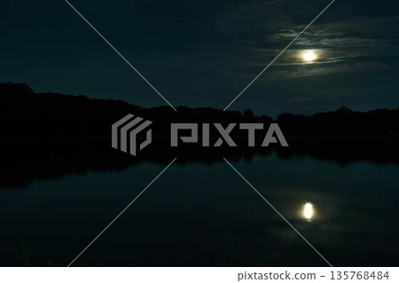 A fantastic night scene with moonlight swaying on the water surface 135768484