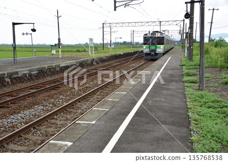 A view of a local train from Koshunai Station to Iwamizawa Station on the JR Hokkaido Hakodate Main Line (cloudy in summer 2023) A view of a local train from Koshunai Station to Iwamizawa Station on the JR Hokkaido Hakodate Main Line (cloudy in summer 2023) 135768538