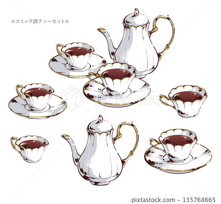 漫畫風格茶具材料 漫畫風格茶具材料 135768665