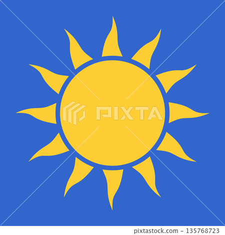 Yellow sun on blue background 135768723