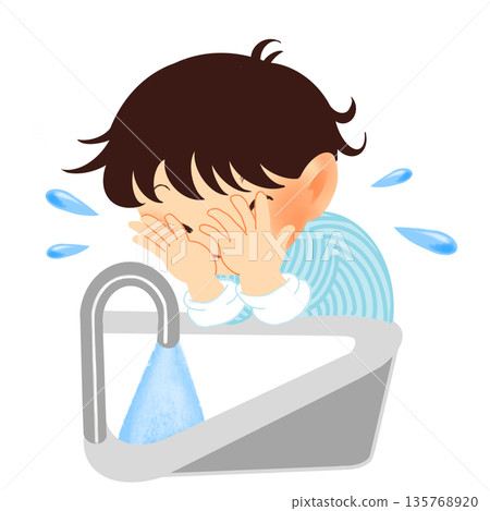 兒童生活插畫 | 洗臉 135768920