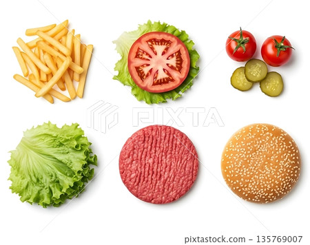 fresh vegetables and spices isolated on white 135769007