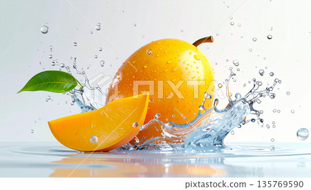 Mango Cubes Splashing Water Mango Cubes Splashing Water 135769590