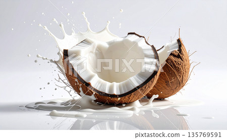 Coconut Half Splashing Water Coconut Half Splashing Water 135769591