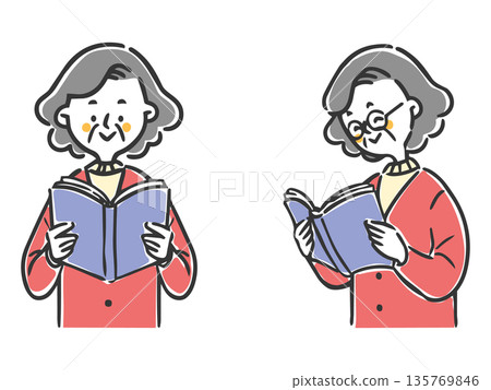 Senior woman reading a book vector 135769846