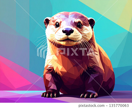 粉紅彩色幾何低多邊形海獺藝術 135770063