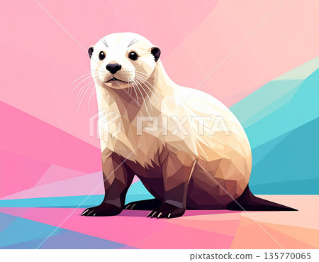 粉紅彩色幾何低多邊形海獺藝術 135770065