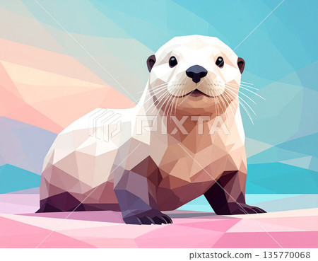 粉紅彩色幾何低多邊形海獺藝術 135770068