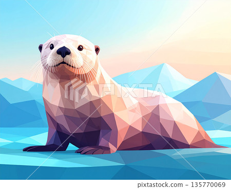 粉紅彩色幾何低多邊形海獺藝術 135770069