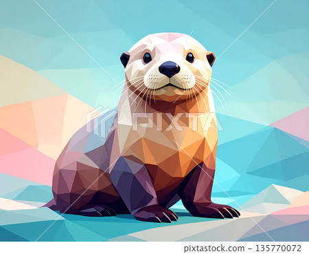 粉紅彩色幾何低多邊形海獺藝術 135770072