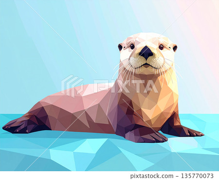 粉紅彩色幾何低多邊形海獺藝術 135770073