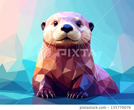 粉紅彩色幾何低多邊形海獺藝術 135770076