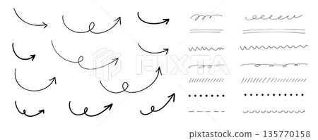 手寫箭頭和底線裝飾套裝 135770158
