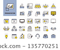 Business icon set representing presentations, meetings and communication 135770251