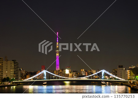 [Tokyo] May: Illuminated Kiyosu Bridge and Tokyo Skytree 135770253