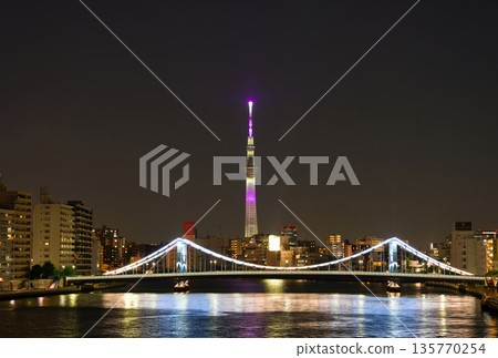 [Tokyo] May: Illuminated Kiyosu Bridge and Tokyo Skytree 135770254
