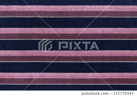 Indigo-dyed vintage cotton fabric with a combination of waterfall and rooster stripes 135770445